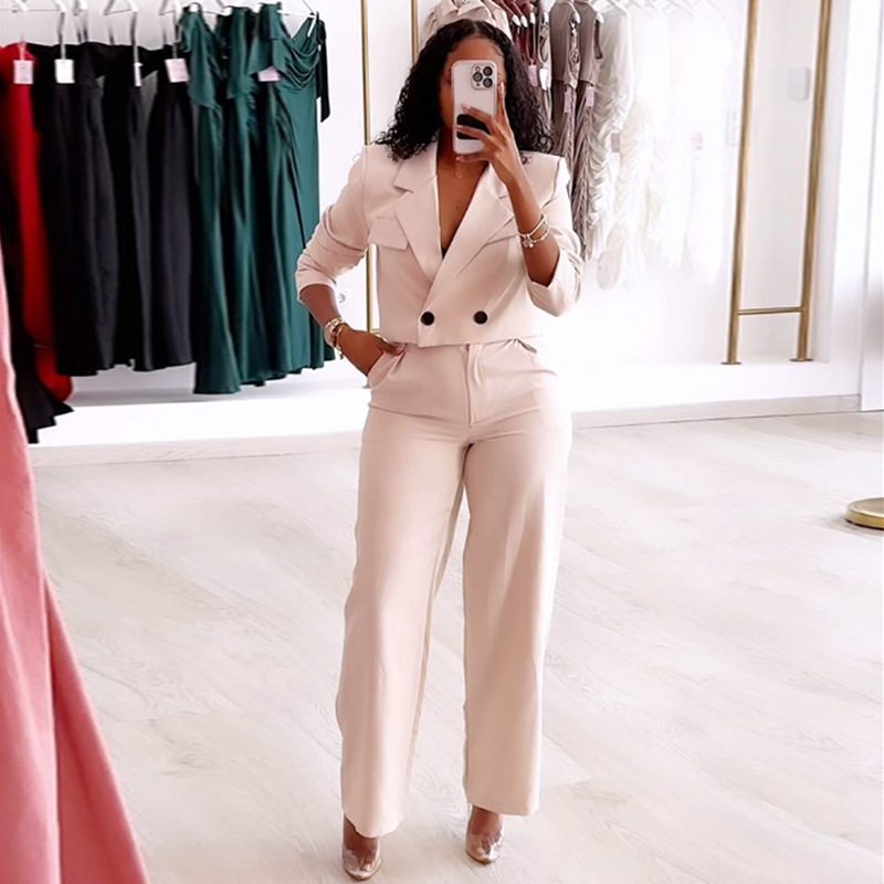 Solid color small suit casual straight pants two-piece suit