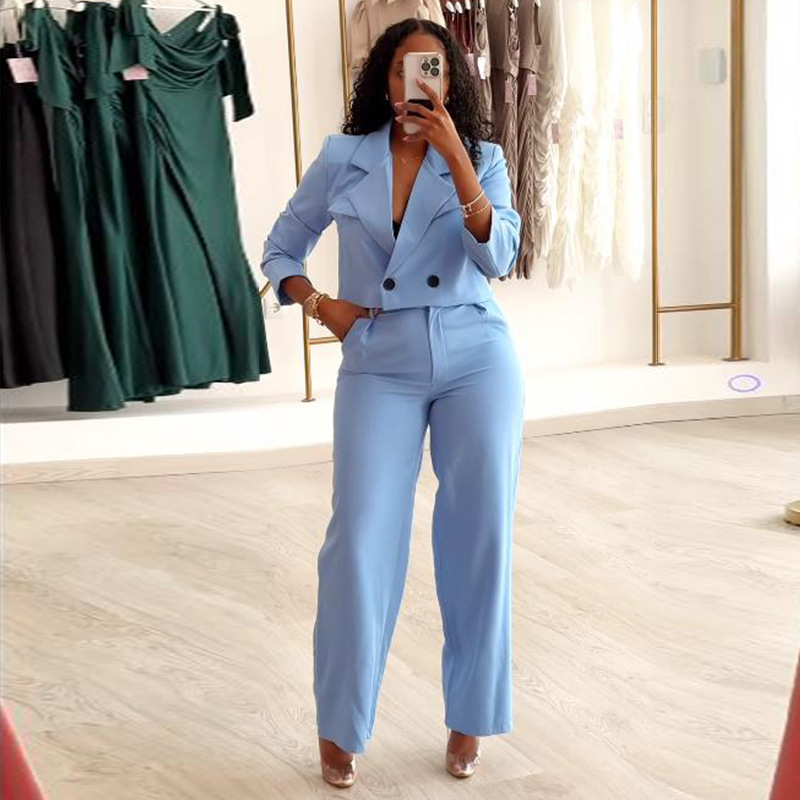 Solid color small suit casual straight pants two-piece suit