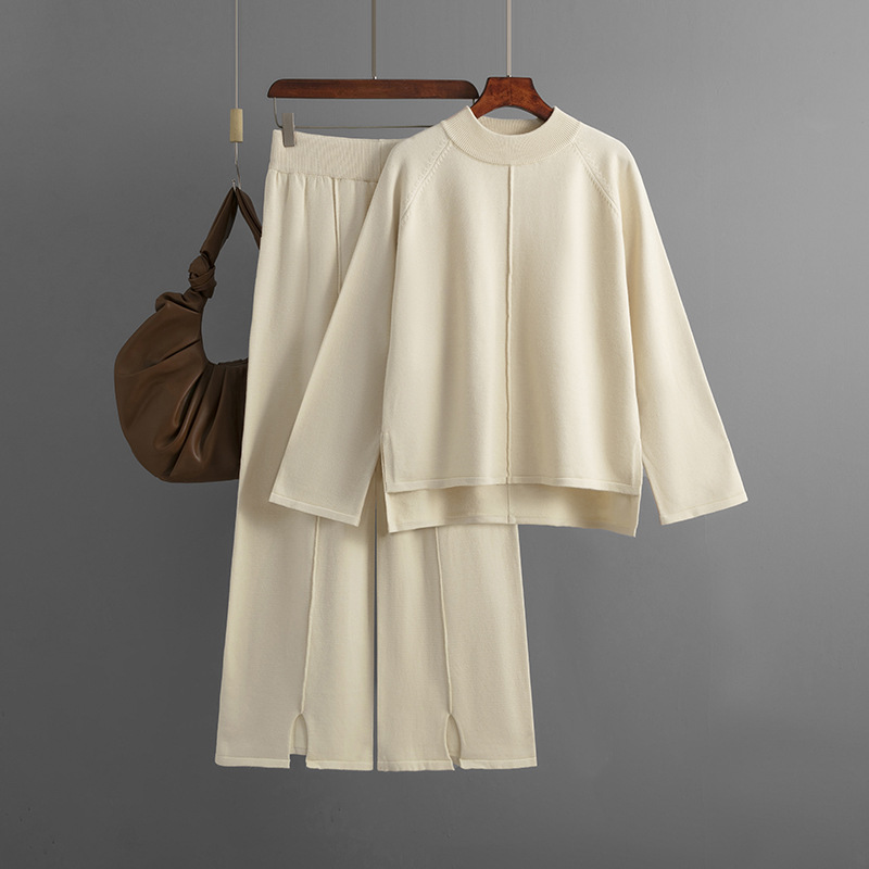 Loose solid color two piece pullover sweater set