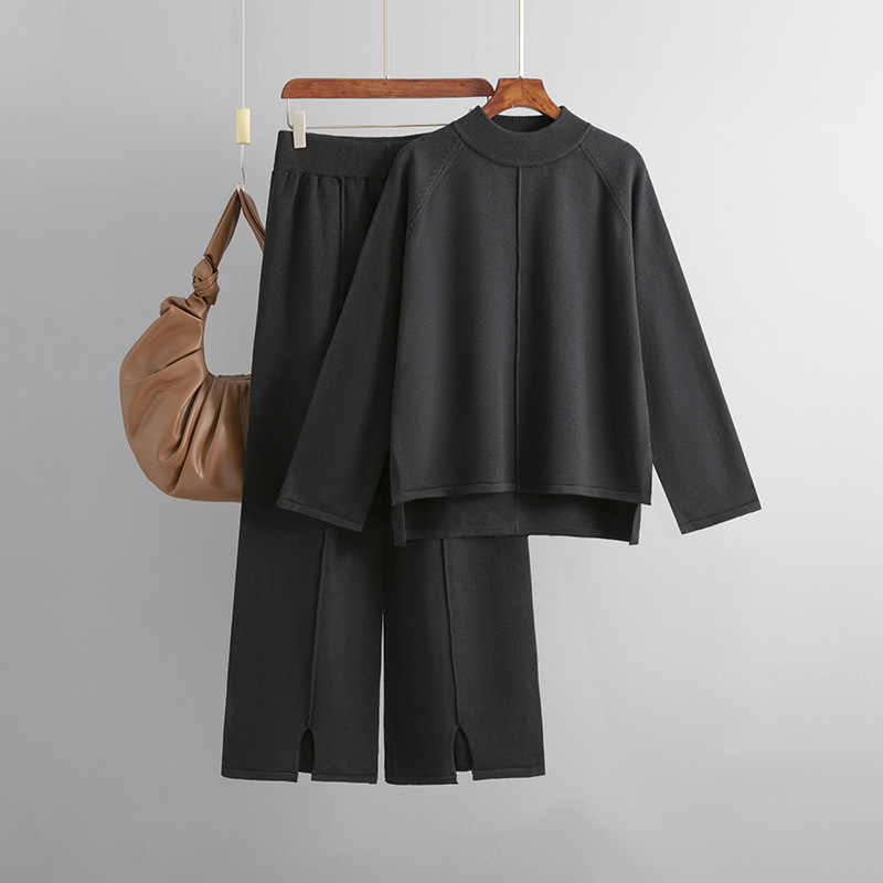 Loose solid color two piece pullover sweater set