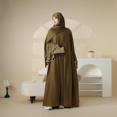Crepe Satin Ruffle Sleeve Abaya, 5 - Piece Set