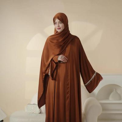 Luxury Satin Abaya With Diamond Tassels Belt, 6 - Piece Set