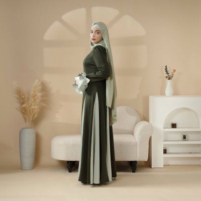Milan Elegant Color - Block Design Dual - Tone Modest Dress