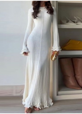 Elegant Knit Slimming High Waisted Rolled Long Skirt