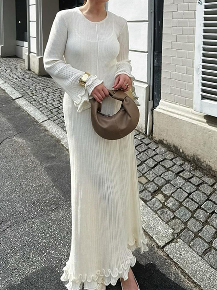 Elegant Knit Slimming High Waisted Rolled Long Skirt