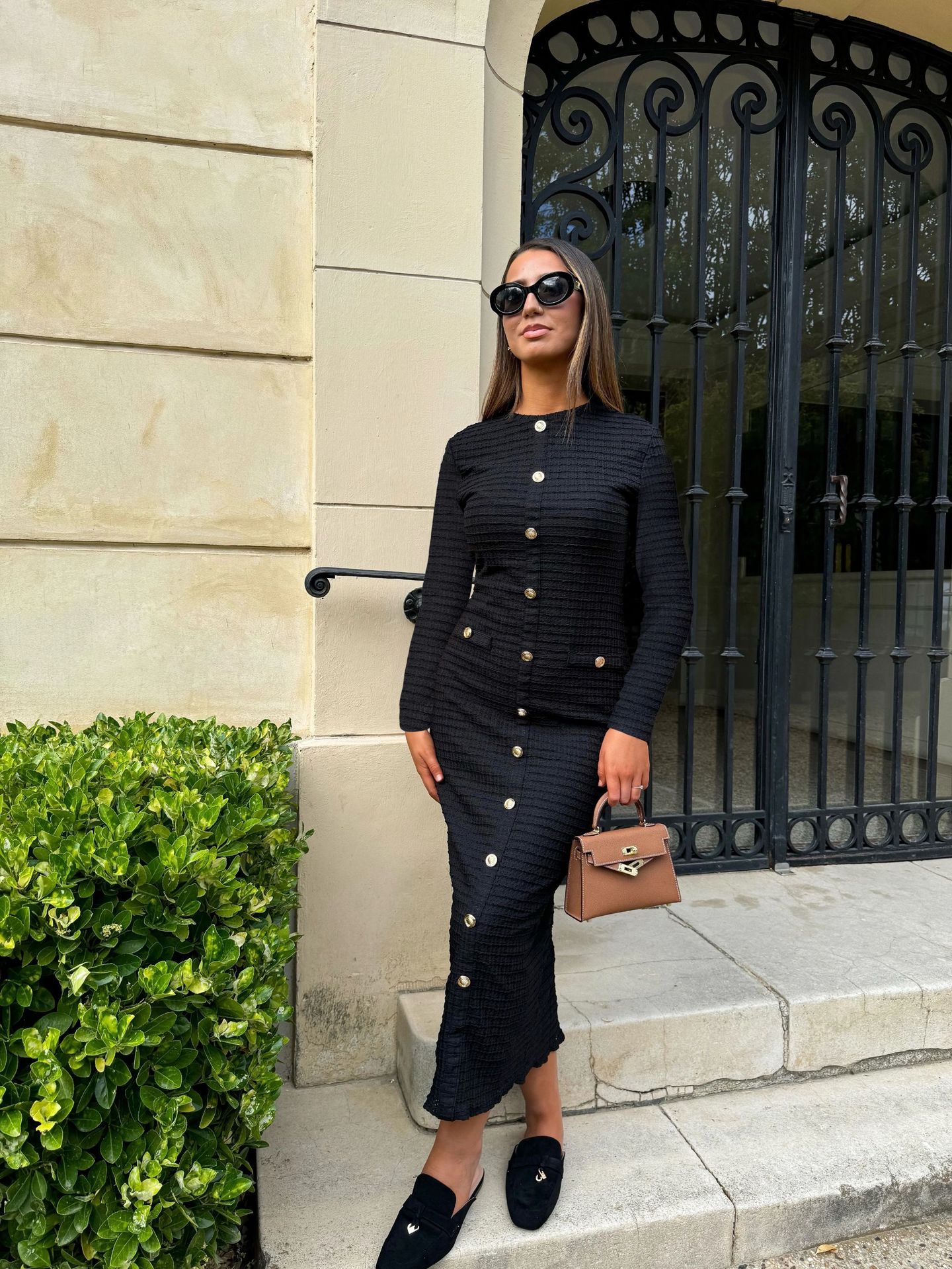 French Slim Buttoned Knit Long Dress