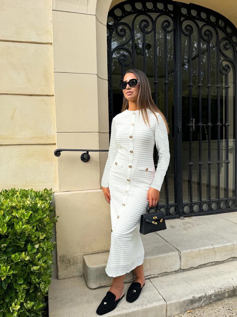 French Slim Buttoned Knit Long Dress