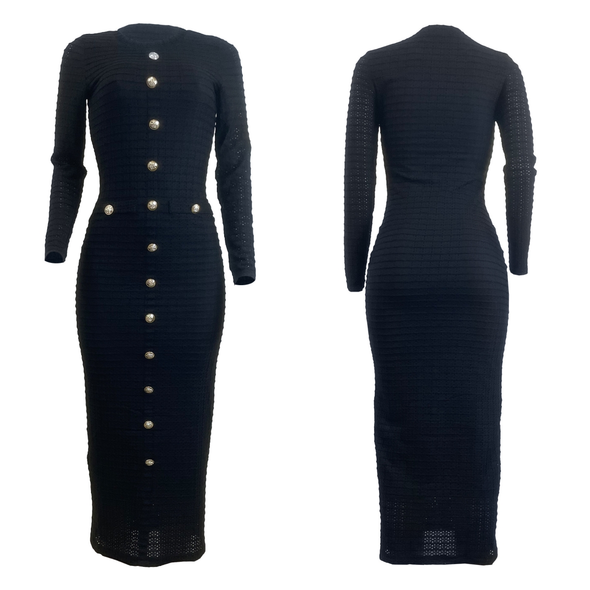 French Slim Buttoned Knit Long Dress