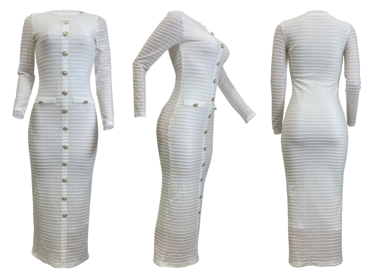 French Slim Buttoned Knit Long Dress