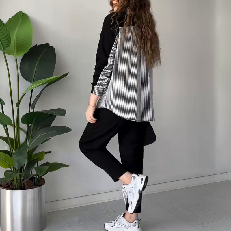 New style loose round neck stitching comfortable and fashionable casual suit pants