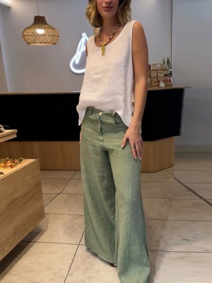 2025 spring and summer new women's solid color high waist, sloping wide -leg pants