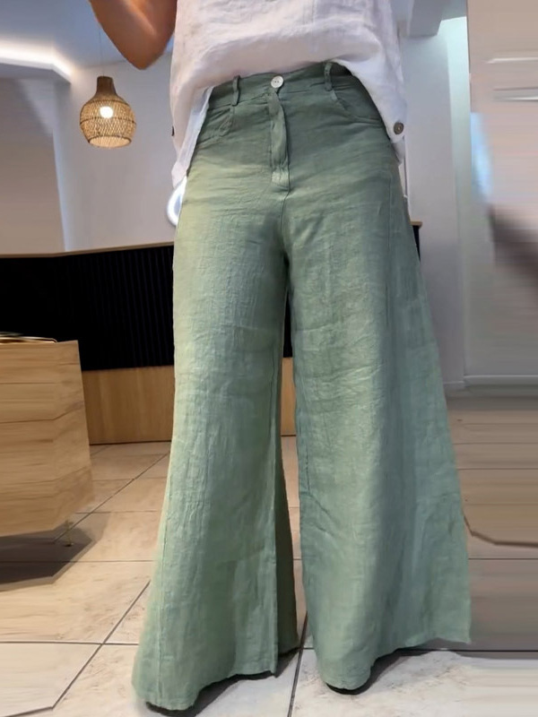 2025 spring and summer new women's solid color high waist, sloping wide -leg pants