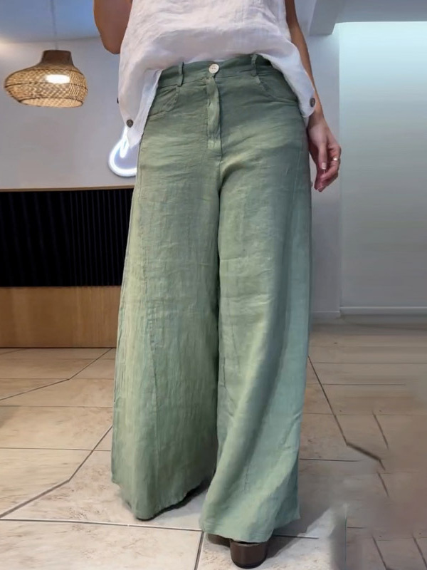 2025 spring and summer new women's solid color high waist, sloping wide -leg pants