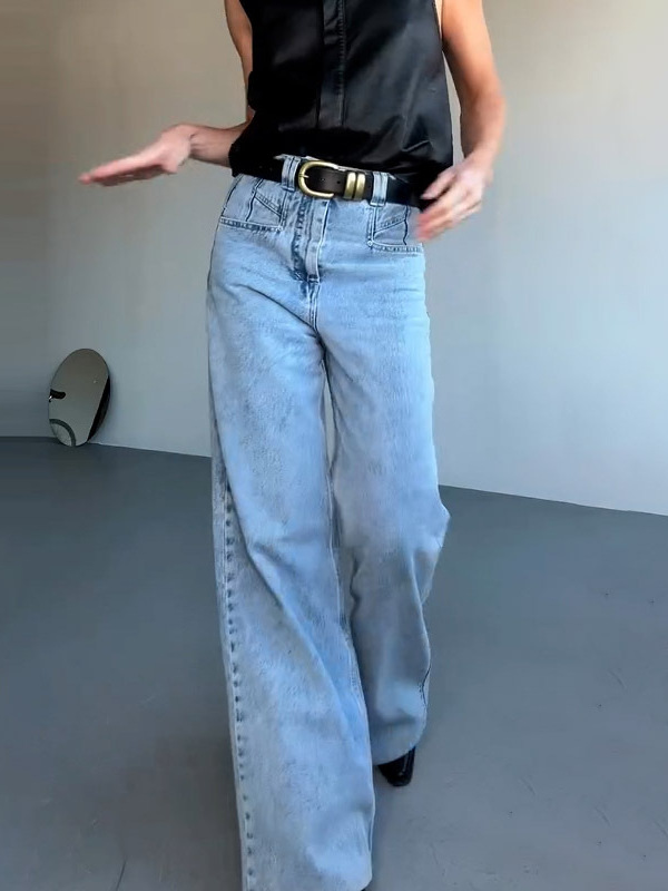 2025 new loose and leisure versatile vertical vertical straight mopped pants jeans