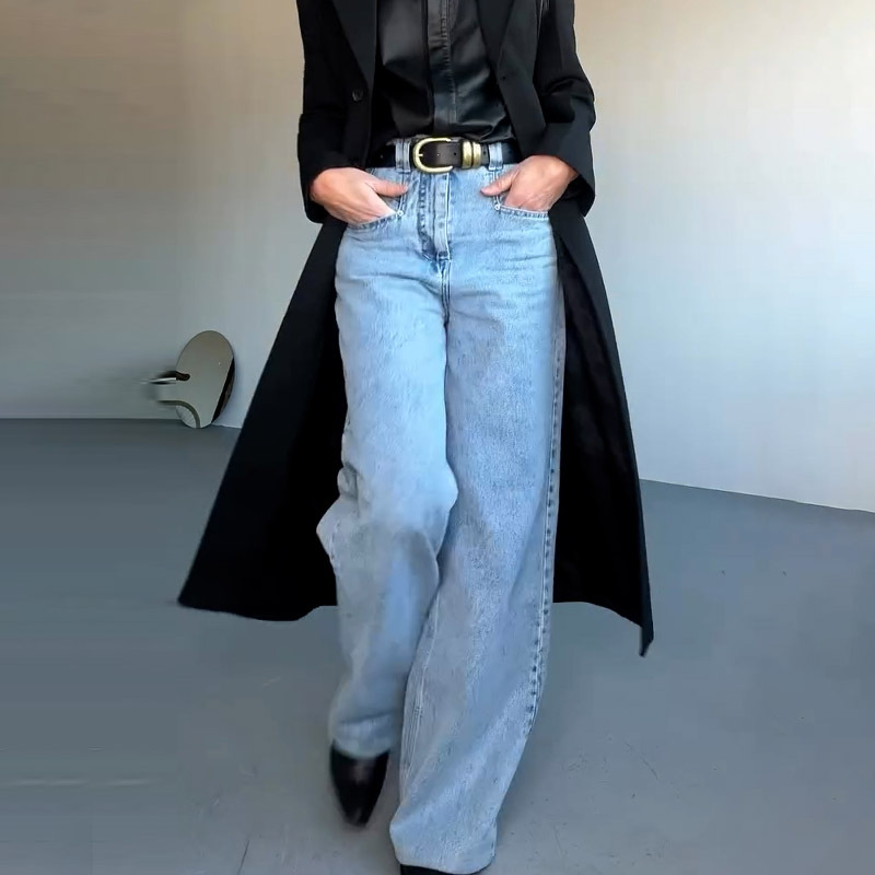 2025 new loose and leisure versatile vertical vertical straight mopped pants jeans