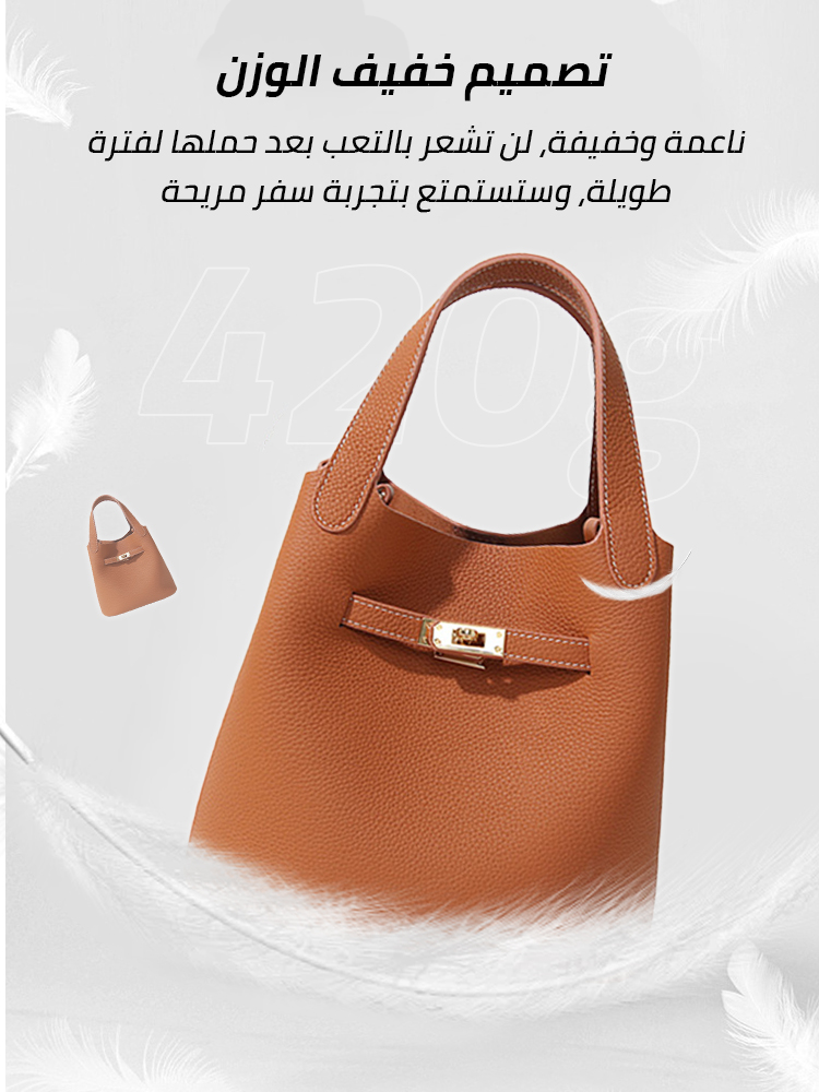 Soft leather bucket bag with litchi texture