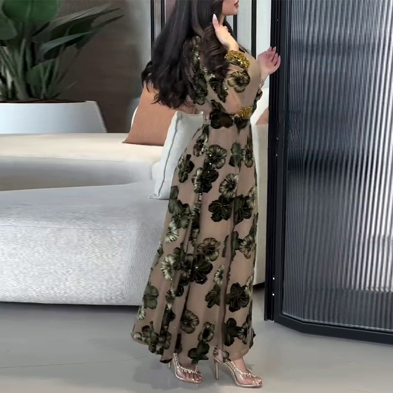 Sexy slim fork printed long sleeves long sport dress