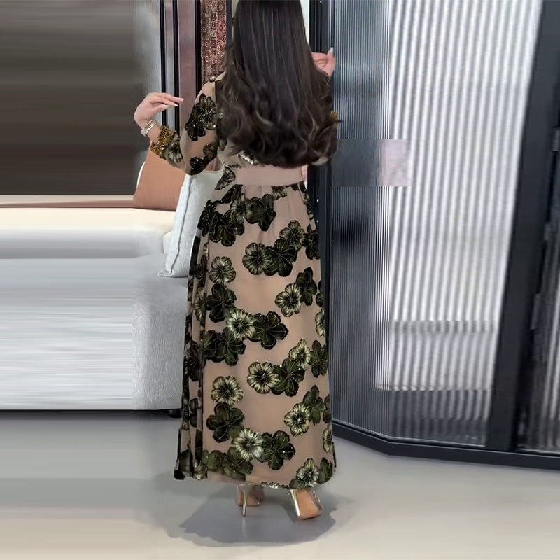 Sexy slim fork printed long sleeves long sport dress