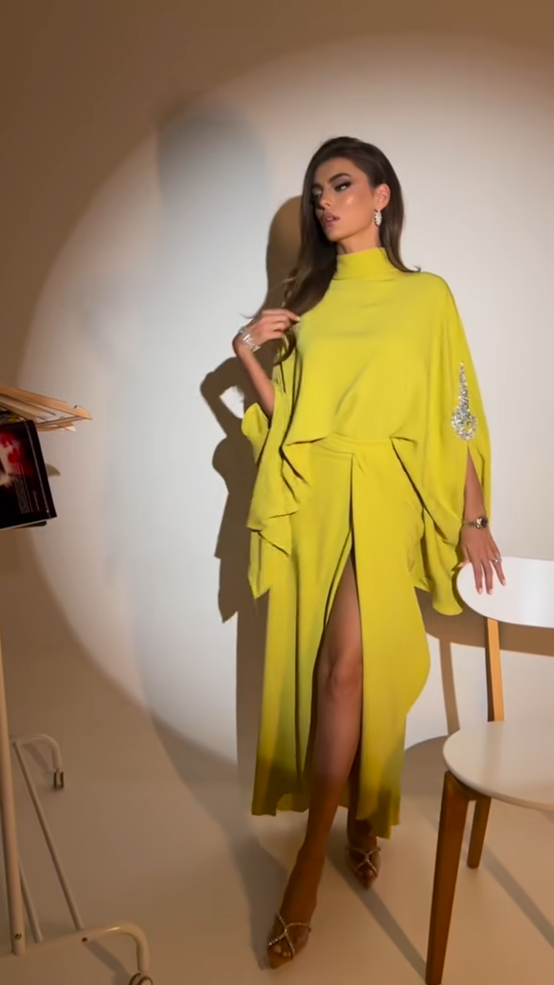 New Solid Color Slit Dress with Sequin Embellishments