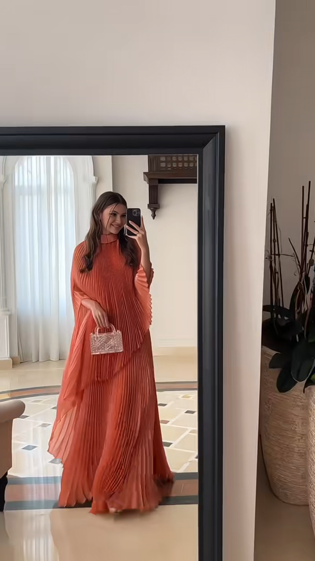 Vibrant Orange Pleated Party Dress - New Collection