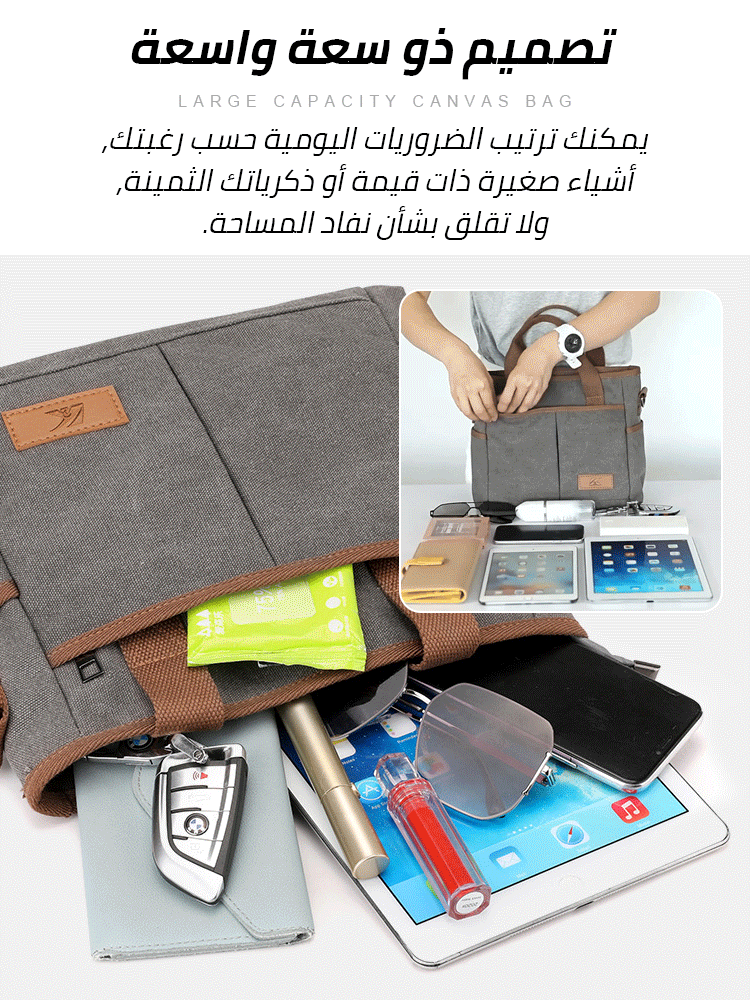 Multi pocket large capacity practical canvas bag