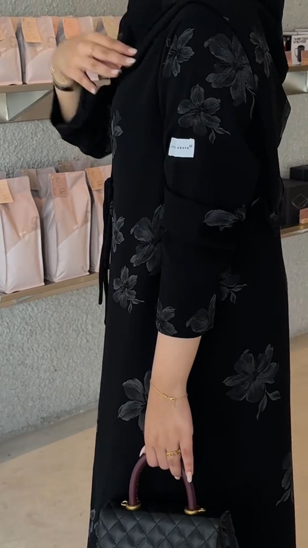 Gray floral print robe