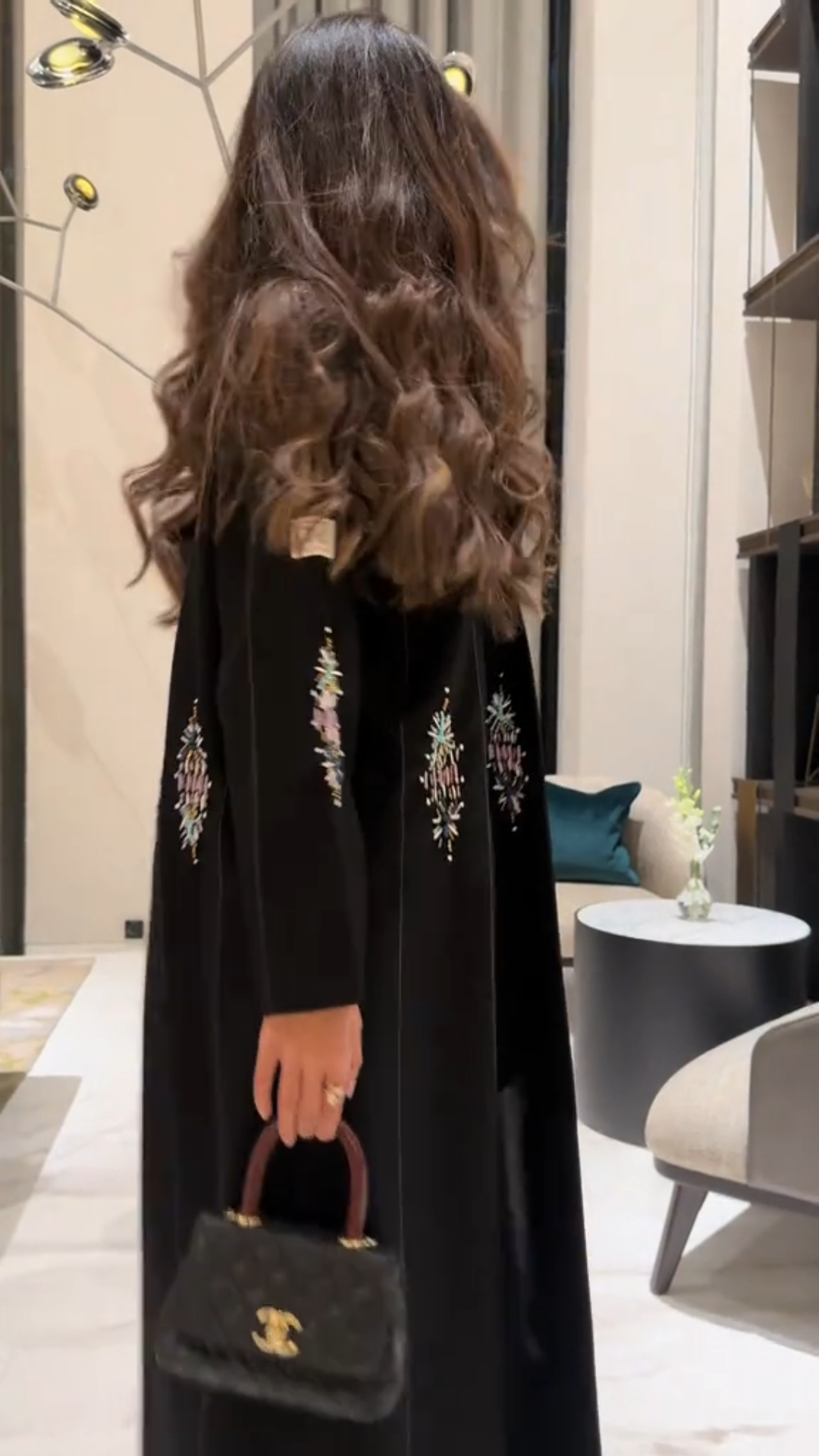 Black velvet robe with heavy sequin embroidery