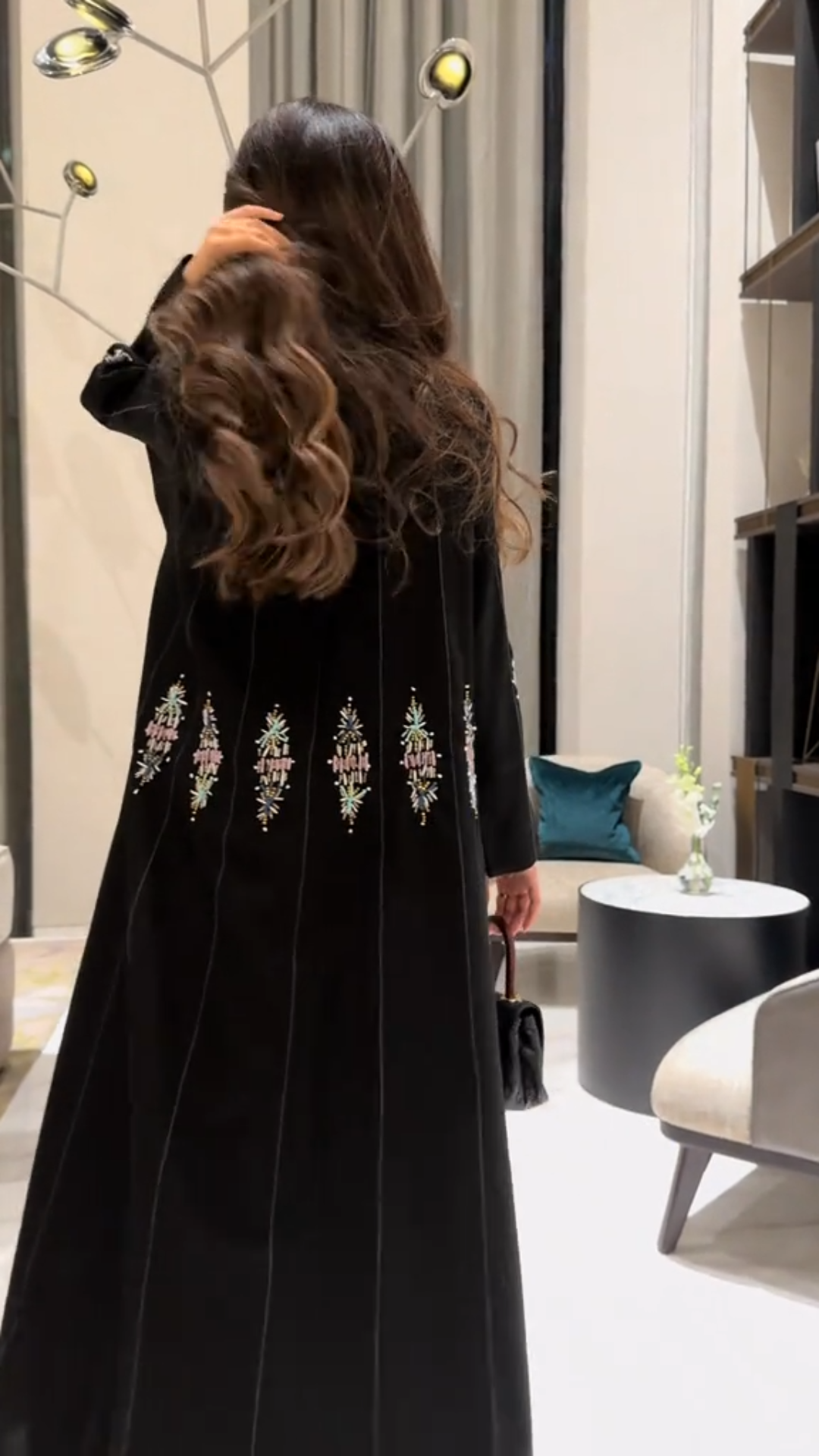 Black velvet robe with heavy sequin embroidery