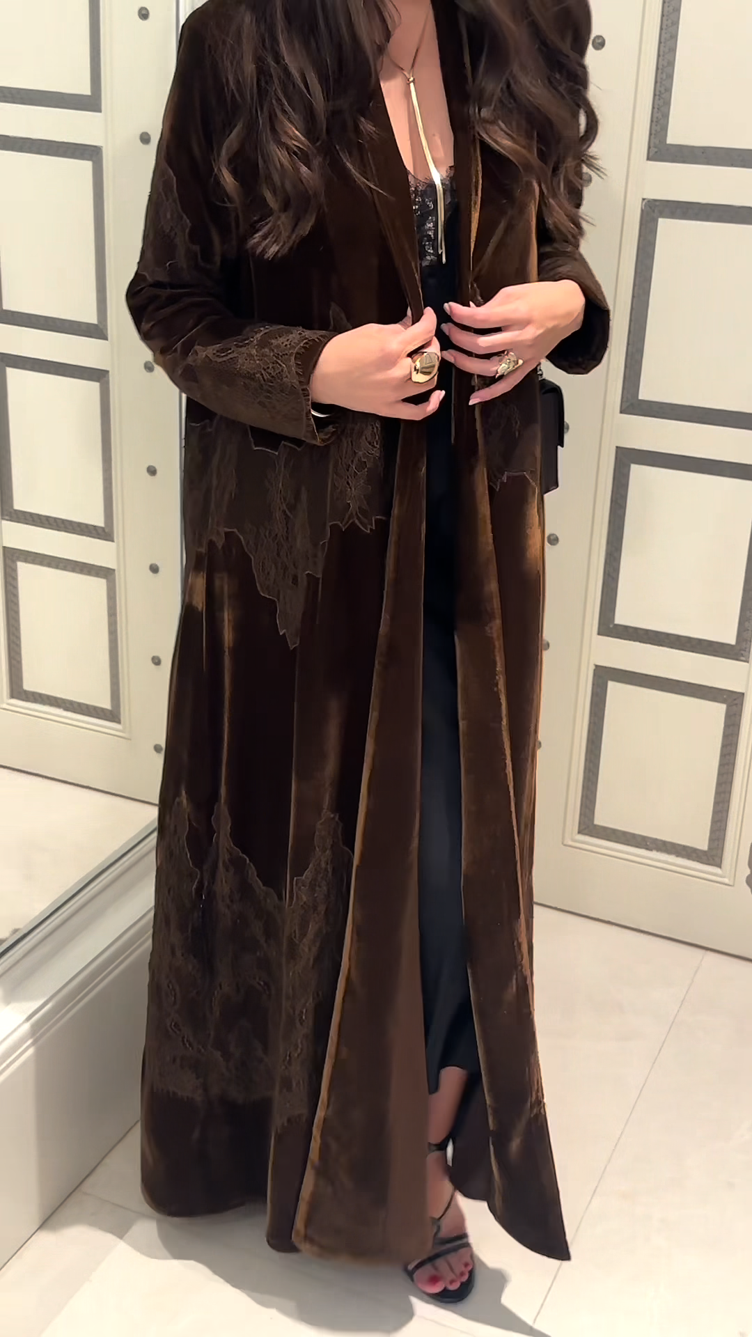 Brown velvet patchwork robe