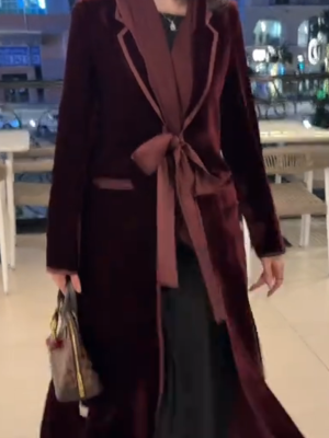 Red velvet belted chic robe
