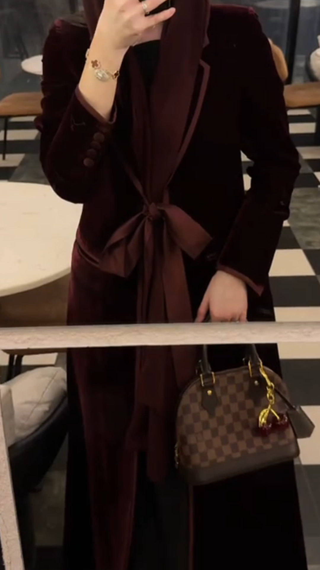 Red velvet belted chic robe