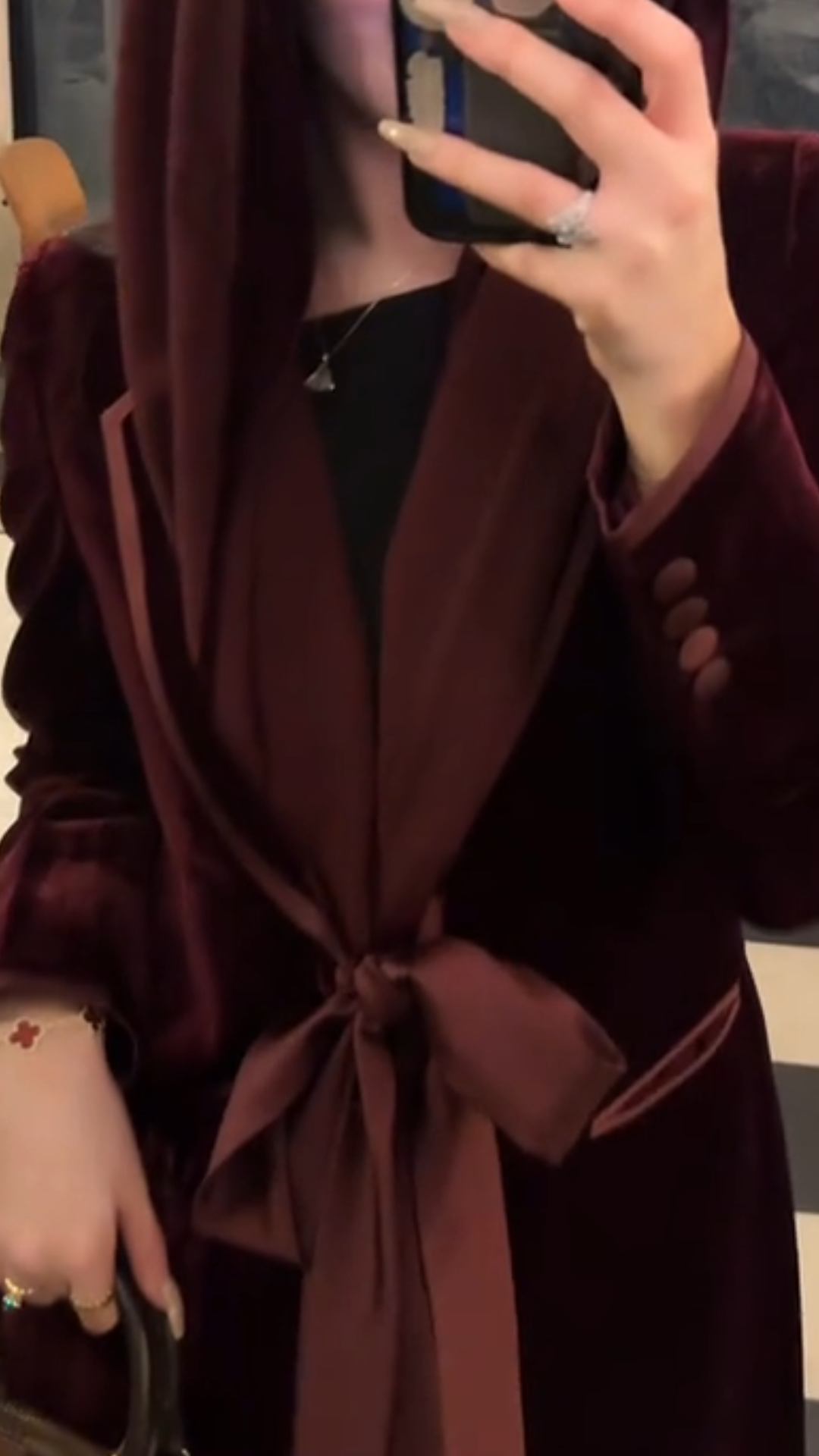 Red velvet belted chic robe