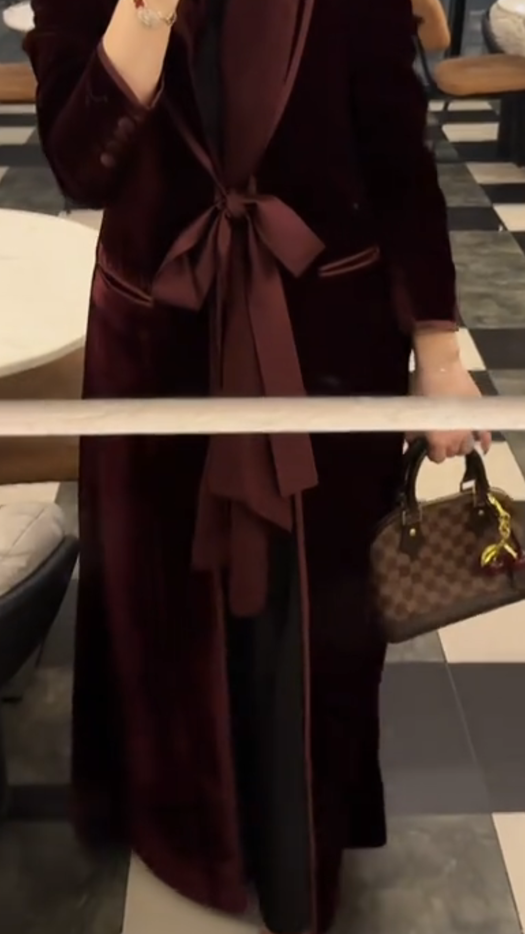 Red velvet belted chic robe